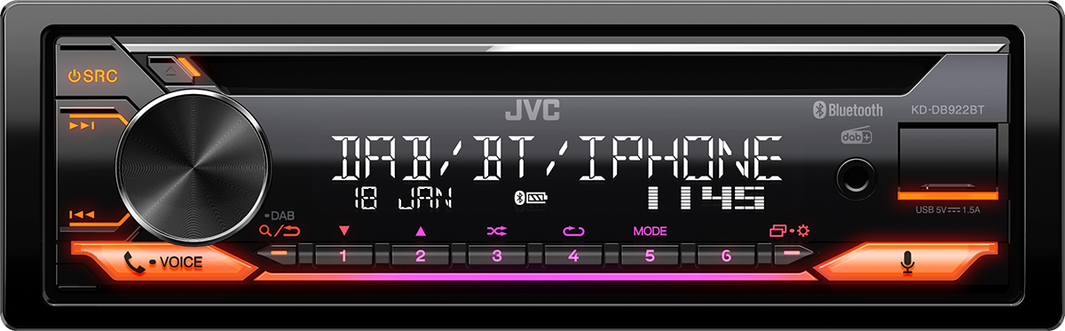 JVC KD-DB922BT Sintolettore CD 1DIN con Bluetooth e Digital DAB+ tuner. Compatibile con Amazon Alexa