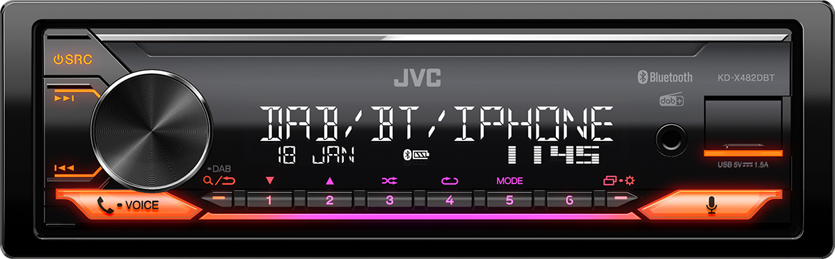JVC KD-X482DBT Digital Media Receiver 1DIN con Bluetooth e tuner Digital DAB+. Compatibile con Amazon Alexa