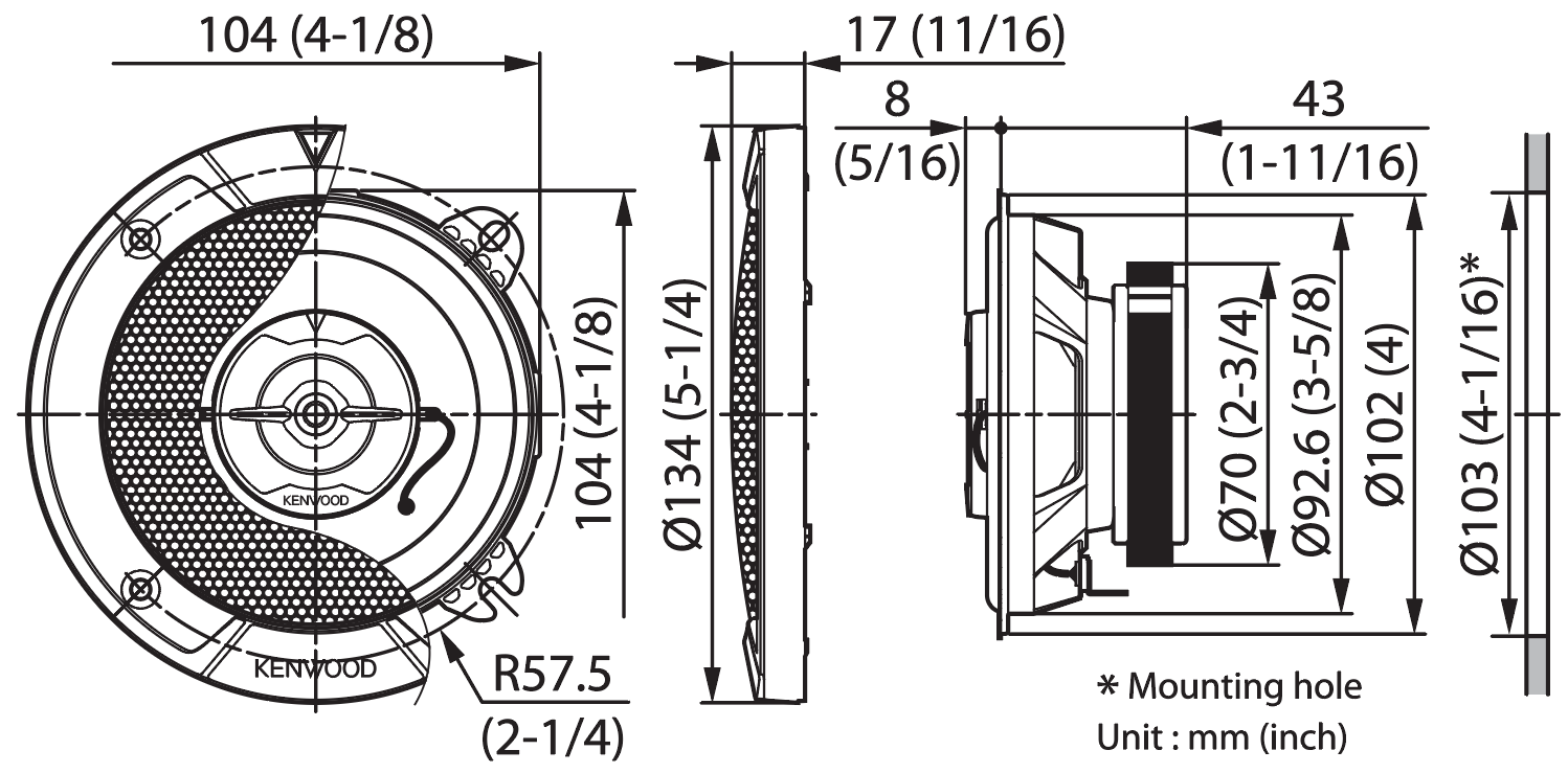 KENWOOD KFC-S1067 - Sistema di 2 speakers a 2 vie serie STAGE SOUND per montaggio a filo