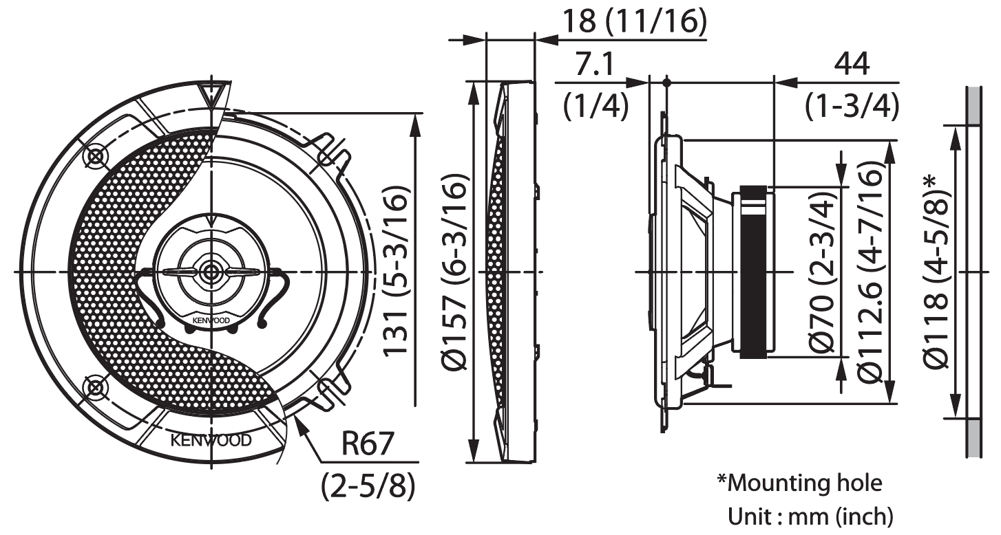 KENWOOD KFC-S1367 - Sistema di 2 speakers a 2 vie serie STAGE SOUND per montaggio a filo