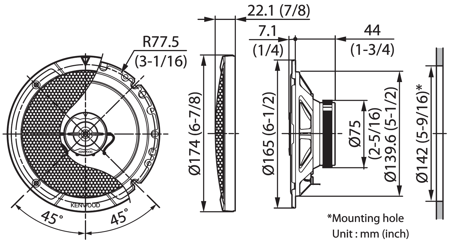 KENWOOD KFC-S1767 - Sistema di 2 speakers a 2 vie serie STAGE SOUND per montaggio a filo