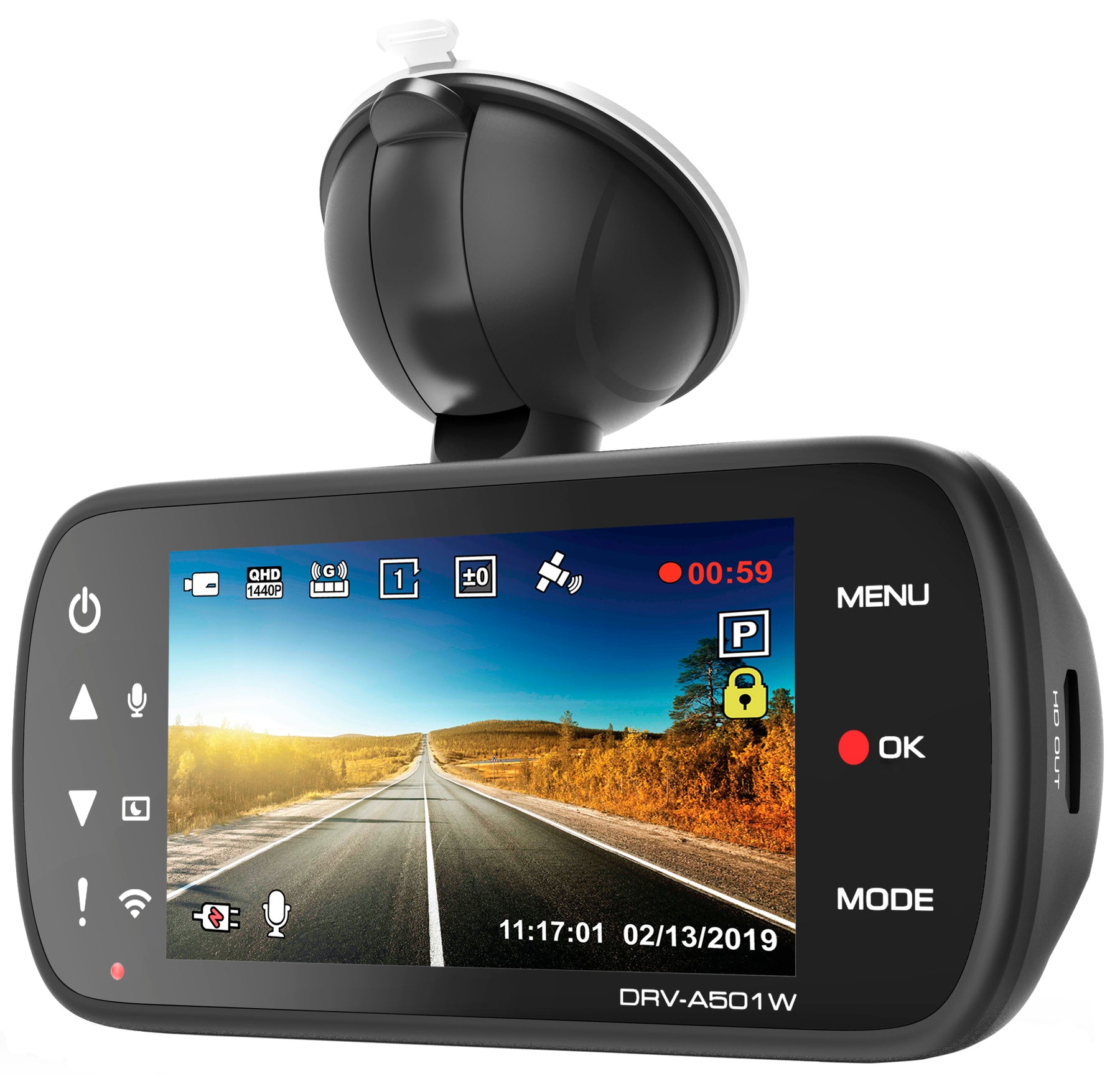 Kenwood DRV-A501W DashCam Wide Quad HD con wireless LAN integrata e GPS